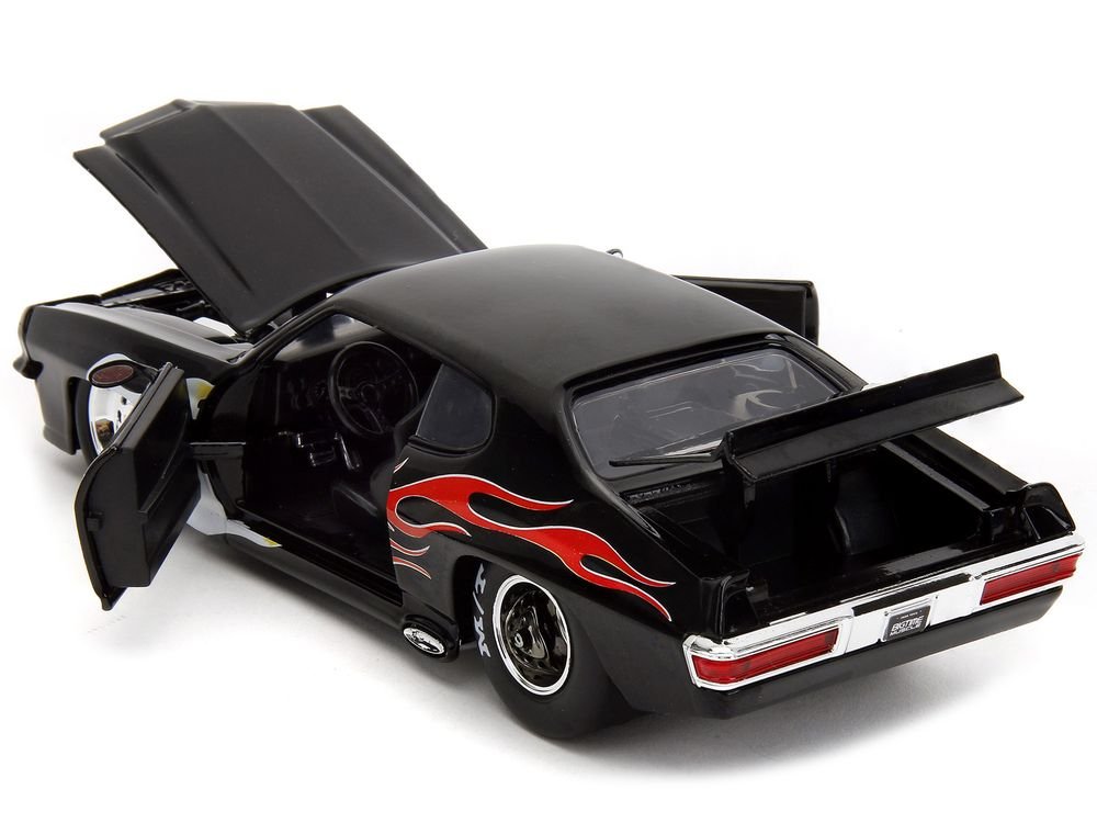1971 Pontiac GTO Black with Flame Graphics "Bigtime Muscle" Series 1/24 Diecast Model Car by Jada view 4