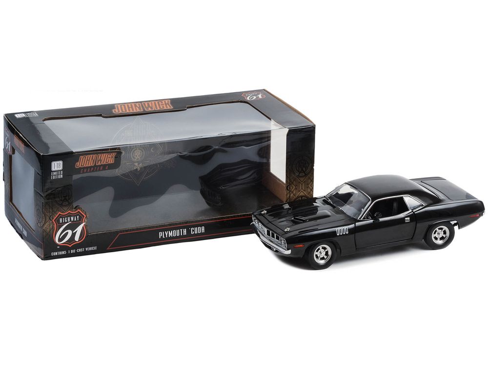 Plymouth Barracuda Black "John Wick: Chapter 4" (2023) Movie 1/18 Diecast Model Car by Highway 61 view 3