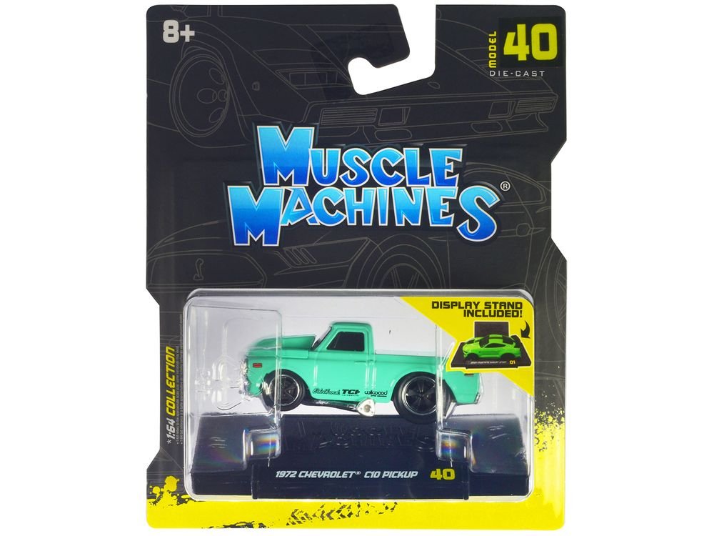 1972 Chevrolet C10 Pickup Truck Light Green 1/64 Diecast Model Car by Muscle Machines view 3
