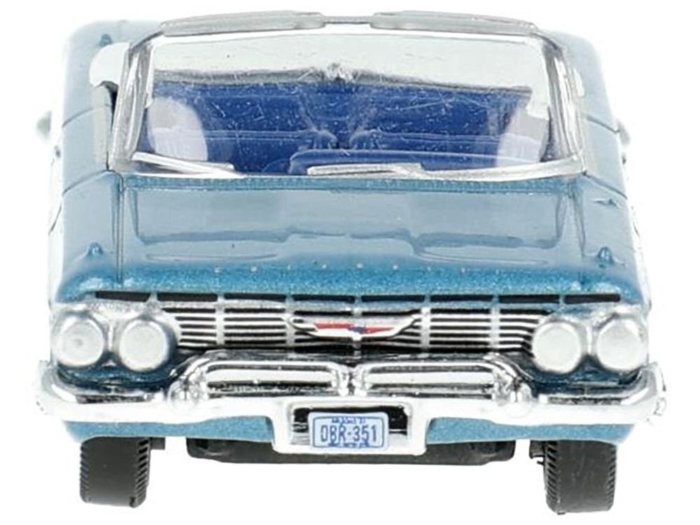 1961 Chevrolet Impala Convertible Jewel Blue Metallic and White with Blue Interior 1/87 (HO) Scale Diecast Model Car by Oxford Diecast view 3