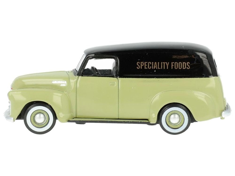 1950 Chevrolet Panel Van "Speciality Foods" Light Green and Black 1/87 (HO) Scale Diecast Model Car by Oxford Diecast view 2