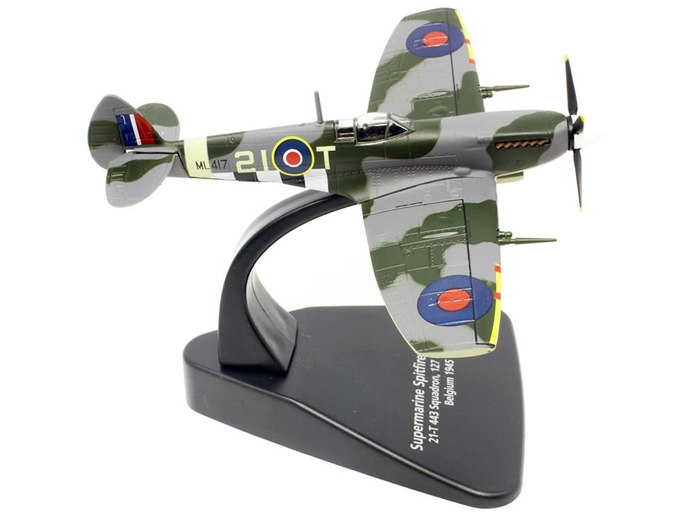 Supermarine Spitfire Mk IXE Fighter Aircraft "21-T 443 Squadron 127 Wing Belgium" (1945) Royal Canadian Air Force "Oxford Aviation" Series 1/72 Diecast Model Airplane by Oxford Diecast view 5