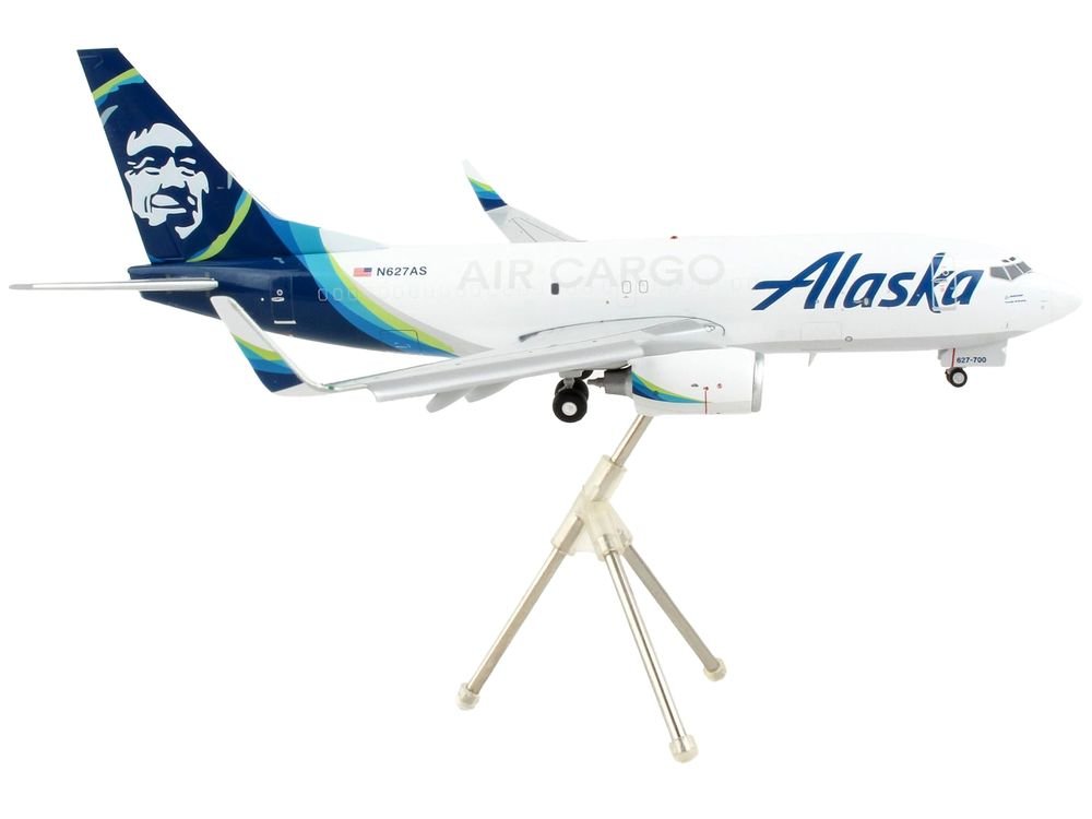 Boeing 737-700BDSF Commercial Aircraft with Flaps Down "Alaska Air Cargo" White with Blue Tail "Gemini 200" Series 1/200 Diecast Model Airplane by GeminiJets view 2