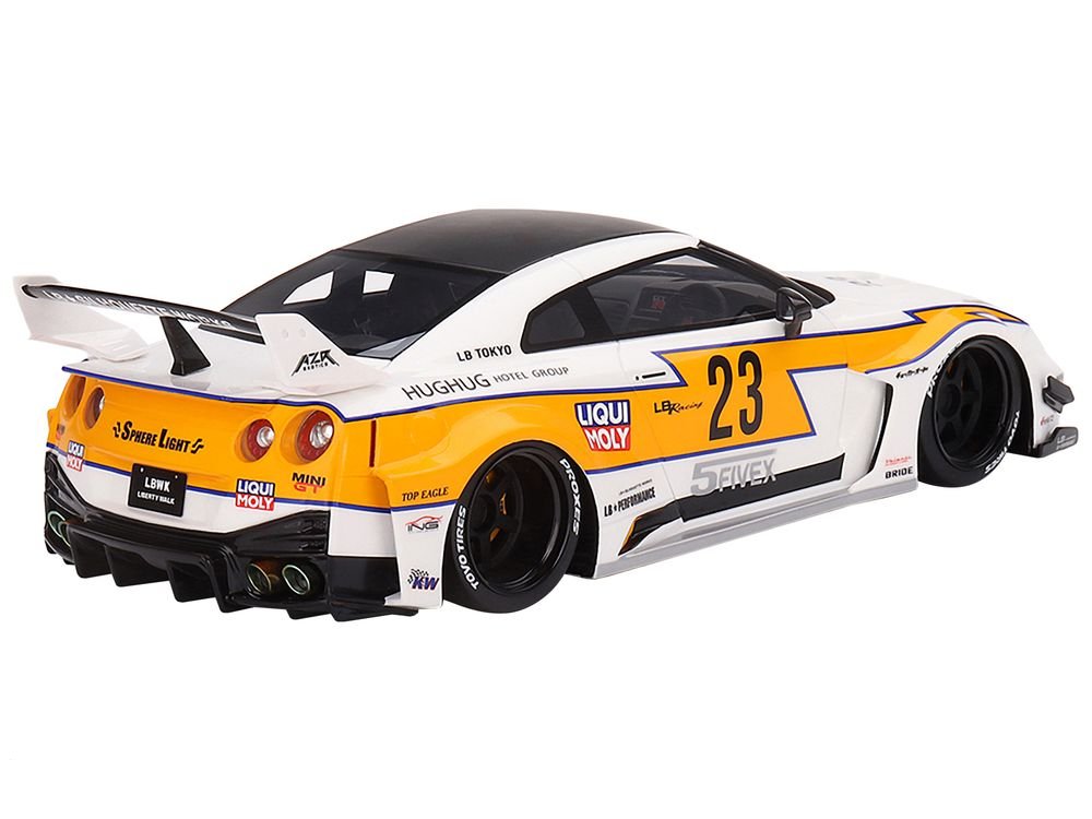 Nissan LB-Silhouette WORKS GT 35GT-RR Ver.1 RHD (Right Hand Drive) #23 White with Yellow Stripes "LB Racing" 1/18 Model Car by Top Speed view 4