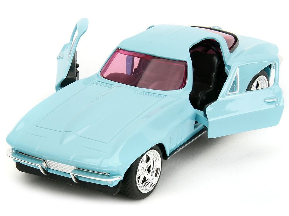 1966 Chevrolet Corvette Light Blue with Pink Tinted Windows "Pink Slips" Series 1/32 Diecast Model Car by Jada view 2