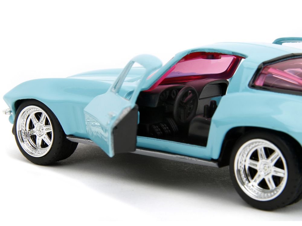 1966 Chevrolet Corvette Light Blue with Pink Tinted Windows "Pink Slips" Series 1/32 Diecast Model Car by Jada view 3