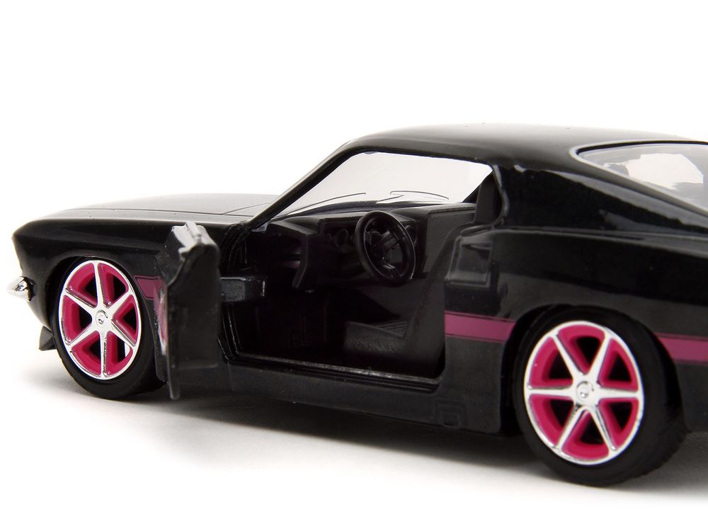 1969 Ford Mustang Black Metallic with Pink Stripes and Wheels "Pink Slips" Series 1/32 Diecast Model Car by Jada view 3