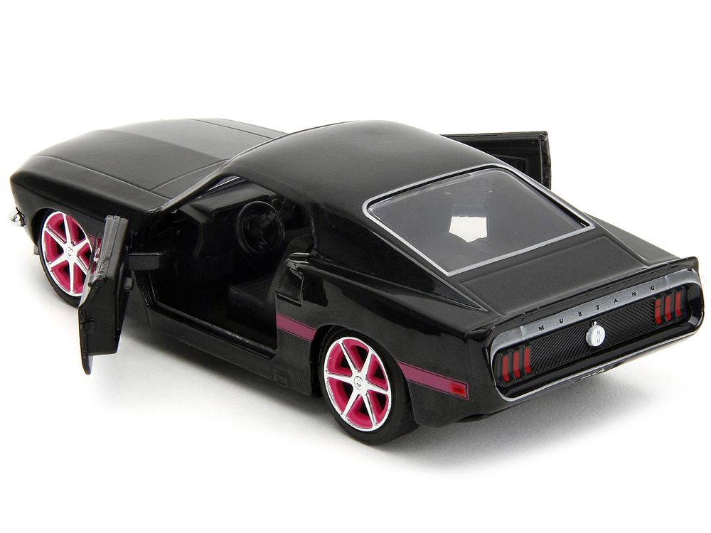 1969 Ford Mustang Black Metallic with Pink Stripes and Wheels "Pink Slips" Series 1/32 Diecast Model Car by Jada view 4
