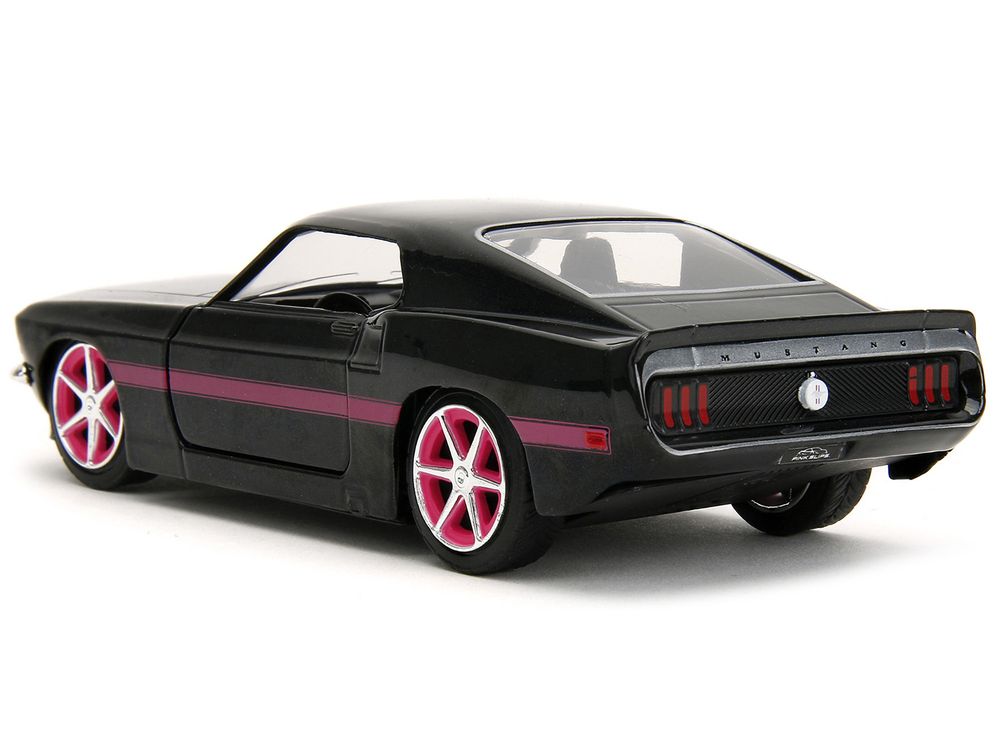 1969 Ford Mustang Black Metallic with Pink Stripes and Wheels "Pink Slips" Series 1/32 Diecast Model Car by Jada view 5
