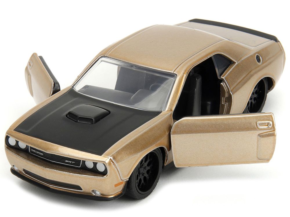 2012 Dodge Challenger SRT8 Gold Metallic with Black Hood "Pink Slips" Series 1/32 Diecast Model Car by Jada view 2