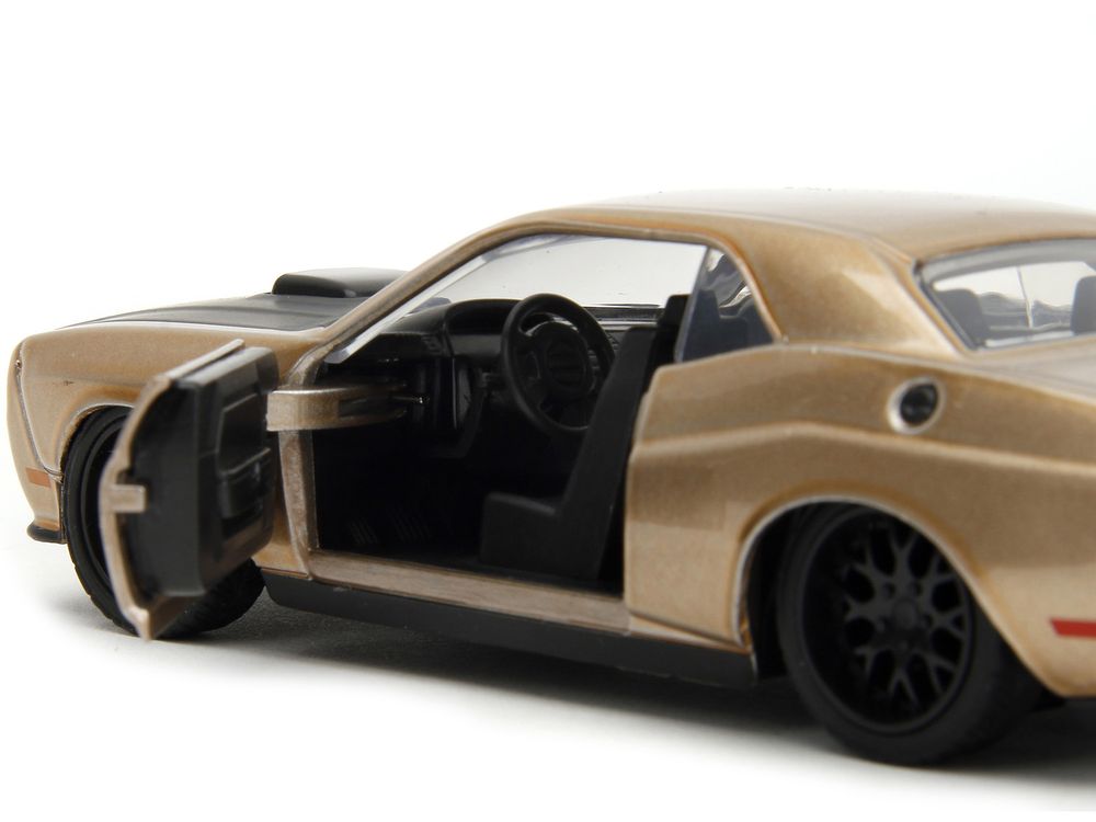 2012 Dodge Challenger SRT8 Gold Metallic with Black Hood "Pink Slips" Series 1/32 Diecast Model Car by Jada view 3