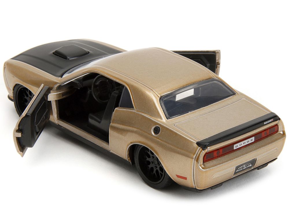 2012 Dodge Challenger SRT8 Gold Metallic with Black Hood "Pink Slips" Series 1/32 Diecast Model Car by Jada view 4