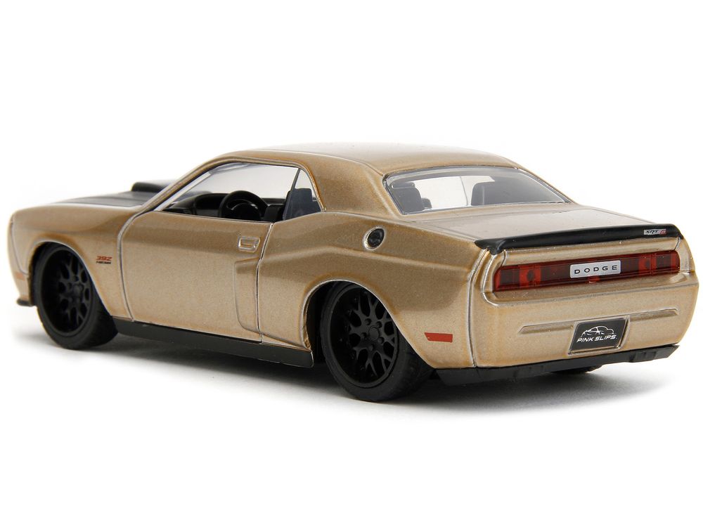 2012 Dodge Challenger SRT8 Gold Metallic with Black Hood "Pink Slips" Series 1/32 Diecast Model Car by Jada view 5