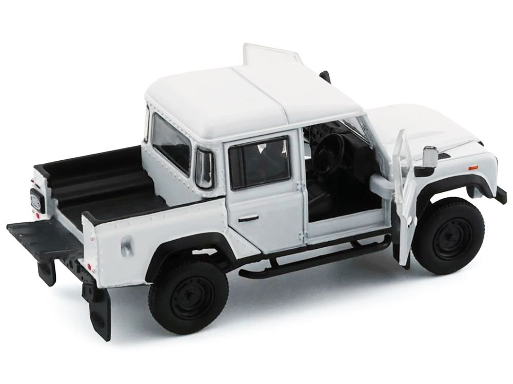 Land Rover Defender 110 Pickup Truck White with Extra Wheels 1/64 Diecast Model Car by BM Creations view 2