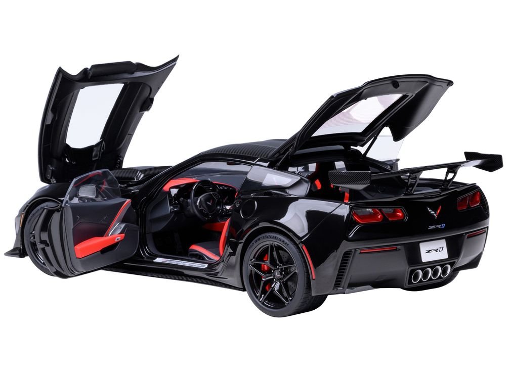 2019 Chevrolet Corvette C7 ZR1 Black with Carbon Top 1/18 Model Car by Autoart view 2