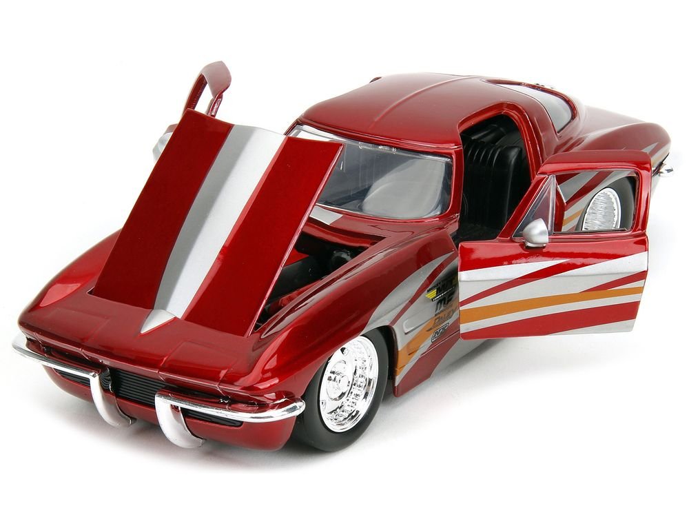 1963 Chevrolet Corvette Stingray Red Metallic with Silver Graphics "Bigtime Muscle" Series 1/24 Diecast Model Car by Jada view 2