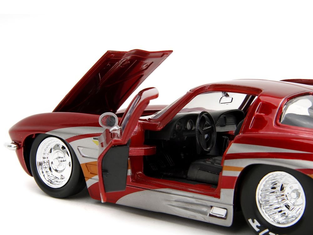 1963 Chevrolet Corvette Stingray Red Metallic with Silver Graphics "Bigtime Muscle" Series 1/24 Diecast Model Car by Jada view 4