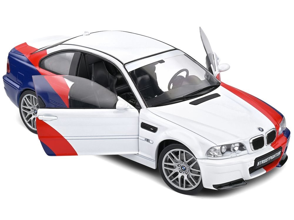 2000 BMW E46 M3 "Streetfighter" White with Blue and Red Graphics 1/18 Diecast Model Car by Solido view 2
