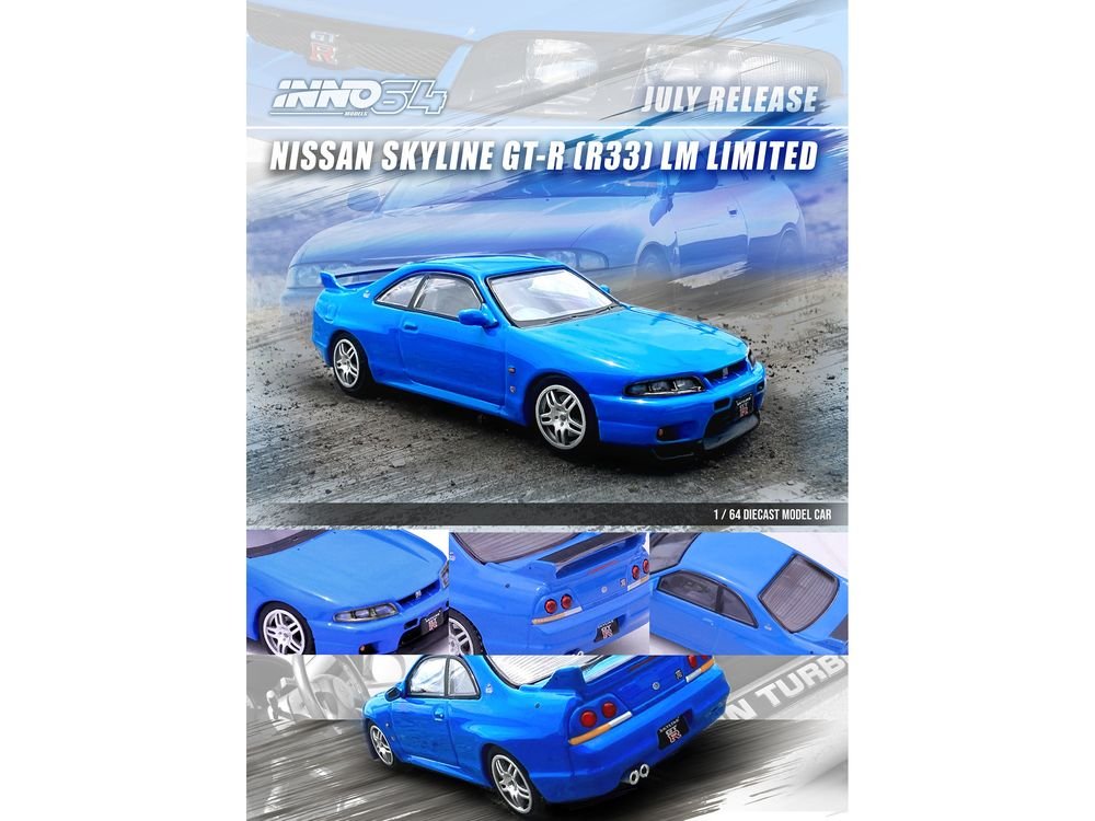 Nissan Skyline GT-R (R33) RHD (Right Hand Drive) Blue "LM Limited" 1/64 Diecast Model Car by Inno Models view 2