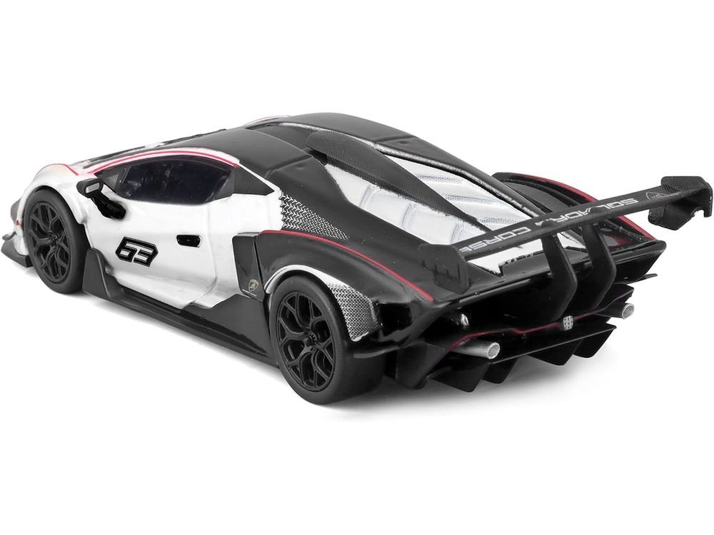 Lamborghini Essenza SCV12 #63 White and Black "Squadra Corse" "Race" Series 1/24 Diecast Model Car by Bburago view 3