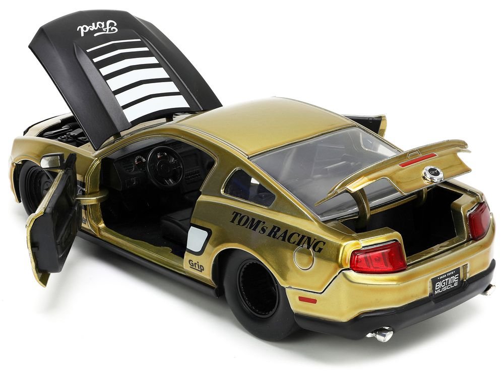 2010 Ford Mustang GT Gold Metallic with Black Graphics and Hood "Tom's Racing" "Bigtime Muscle" Series 1/24 Diecast Model Car by Jada view 4