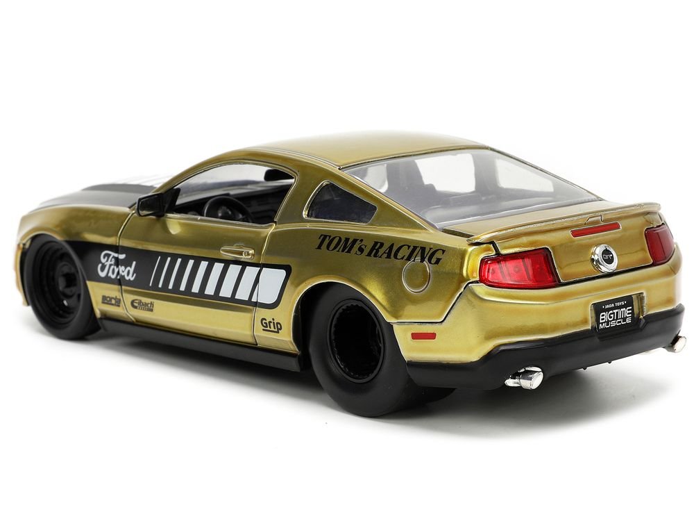 2010 Ford Mustang GT Gold Metallic with Black Graphics and Hood "Tom's Racing" "Bigtime Muscle" Series 1/24 Diecast Model Car by Jada view 5