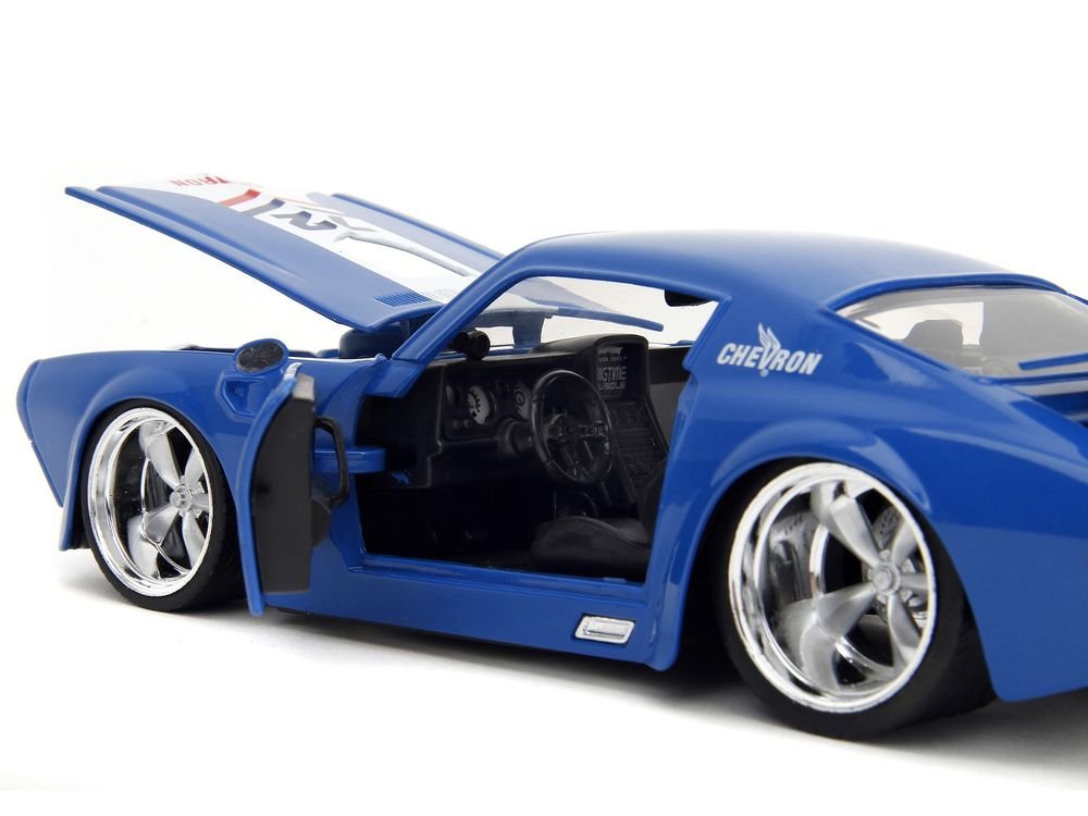 1972 Pontiac Firebird #72 Blue with White Stripe "Chevron" "Bigtime Muscle" Series 1/24 Diecast Model Car by Jada view 3