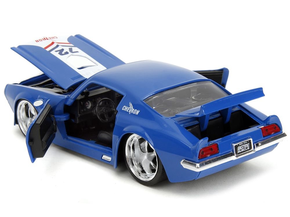 1972 Pontiac Firebird #72 Blue with White Stripe "Chevron" "Bigtime Muscle" Series 1/24 Diecast Model Car by Jada view 4