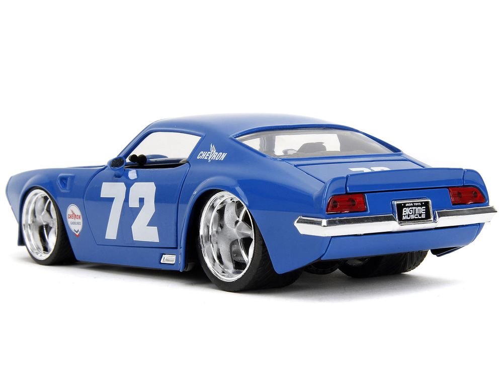 1972 Pontiac Firebird #72 Blue with White Stripe "Chevron" "Bigtime Muscle" Series 1/24 Diecast Model Car by Jada view 5