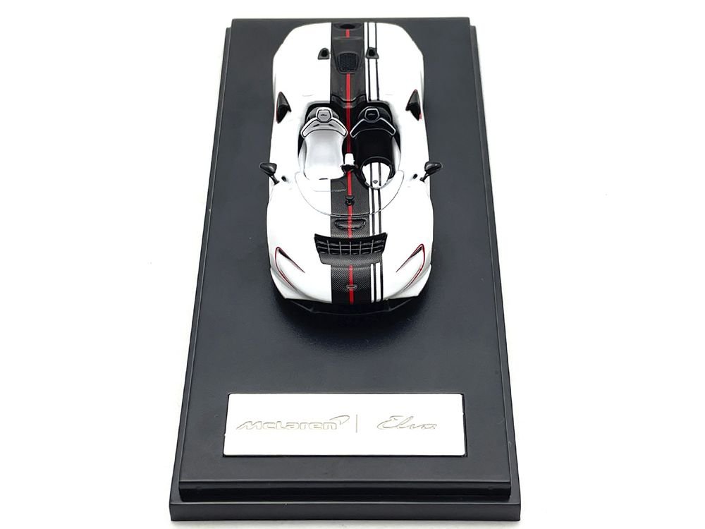 McLaren Elva Convertible White with Carbon and Red Stripes 1/64 Diecast Model Car by LCD Models view 4