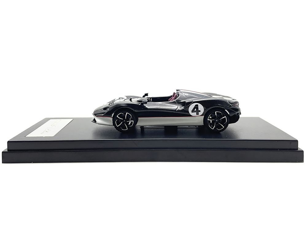 McLaren Elva Convertible #4 Carbon Black with White and Red Stripes 1/64 Diecast Model Car by LCD Models view 2