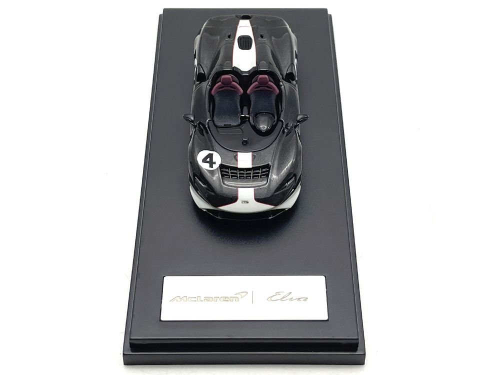 McLaren Elva Convertible #4 Carbon Black with White and Red Stripes 1/64 Diecast Model Car by LCD Models view 4
