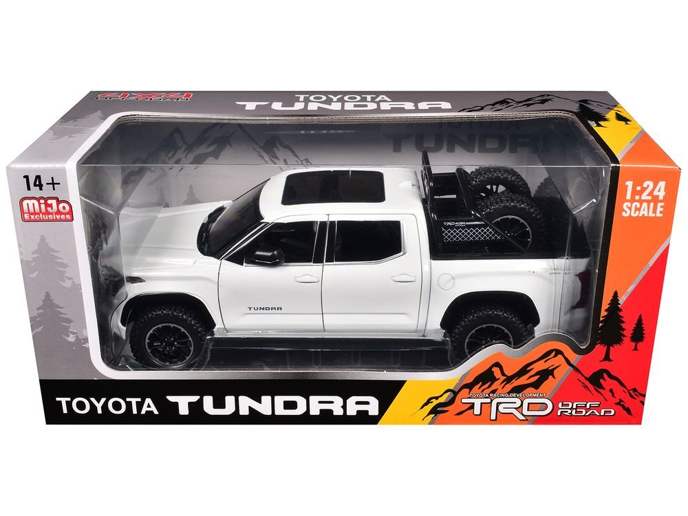 2023 Toyota Tundra TRD 4x4 Pickup Truck White Metallic with Sunroof and Wheel Rack 1/24 Diecast Model Car view 3
