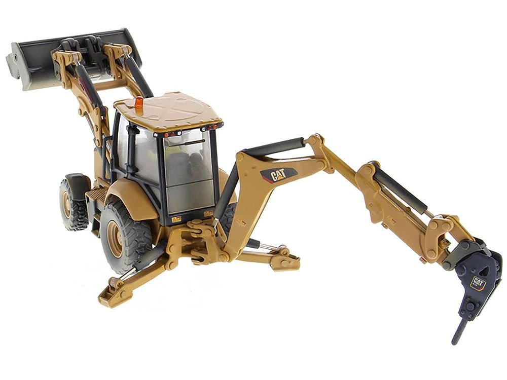 CAT Caterpillar 420F2 IT Backhoe Loader with Operator Yellow "Weathered Series" 1/50 Diecast Model by Diecast Masters view 3