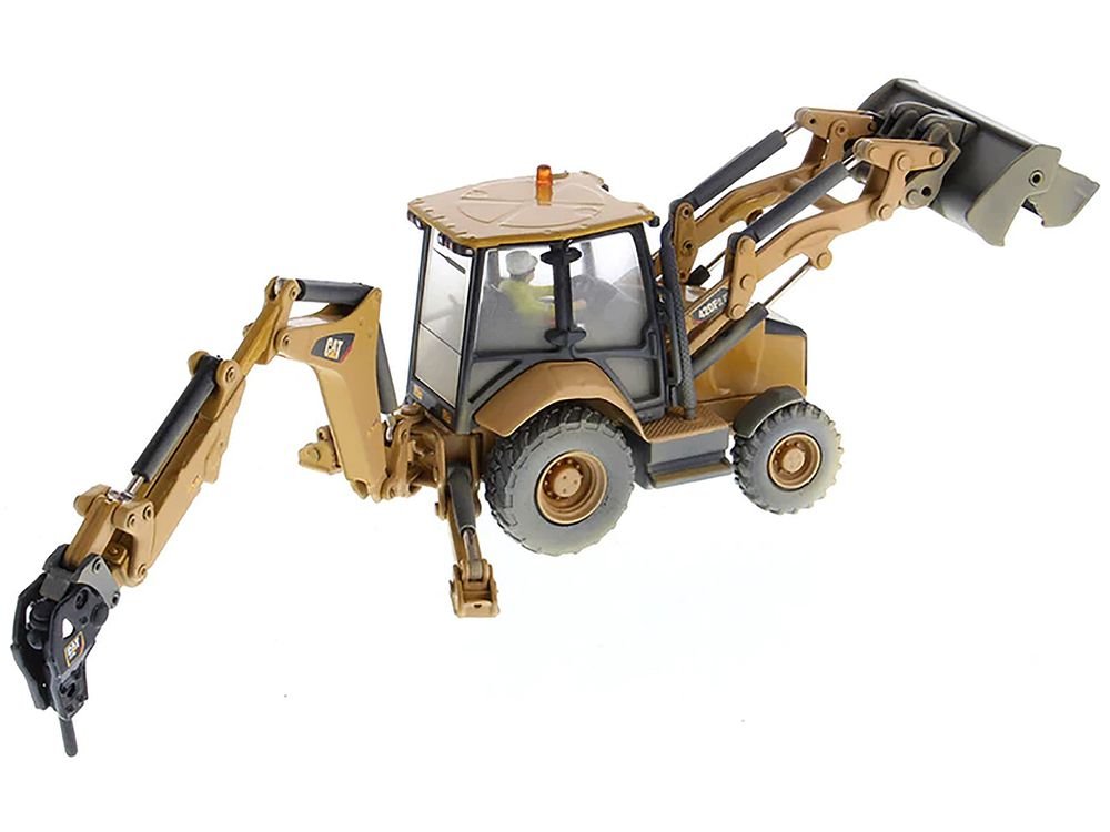 CAT Caterpillar 420F2 IT Backhoe Loader with Operator Yellow "Weathered Series" 1/50 Diecast Model by Diecast Masters view 4