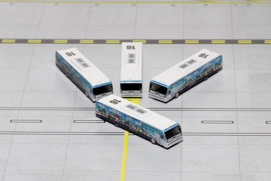 Cobus 3000 Passenger Bus White and Blue with Graphics "US Airways Shuttle Bus - Greener Transit" 4 Piece Set 1/400 Diecast Models by GeminiJets view 2