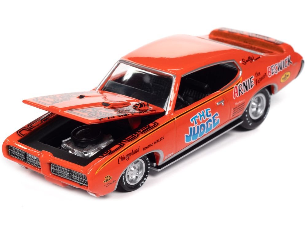 1969 Pontiac GTO Orange with Graphics "The Judge - Arnie 'The Farmer' Beswick" "Racing Champions Mint 2023" Release 1 Limited Edition to 2500 pieces Worldwide 1/64 Diecast Model Car by Racing Champions view 2