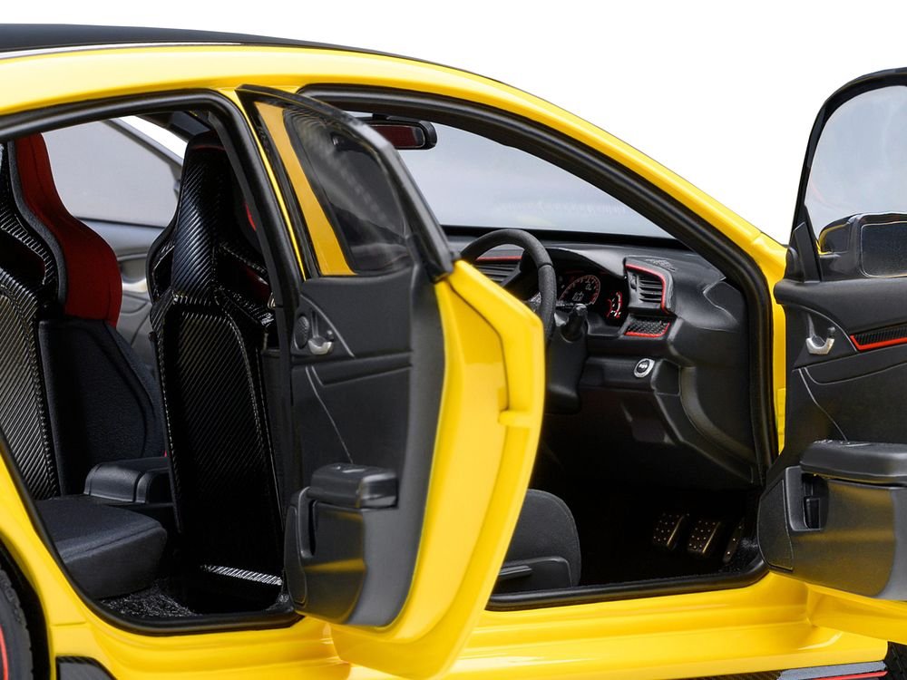 2021 Honda Civic Type R (FK8) RHD (Right Hand Drive) Sunlight Yellow Limited Edition 1/18 Model Car by Autoart view 2