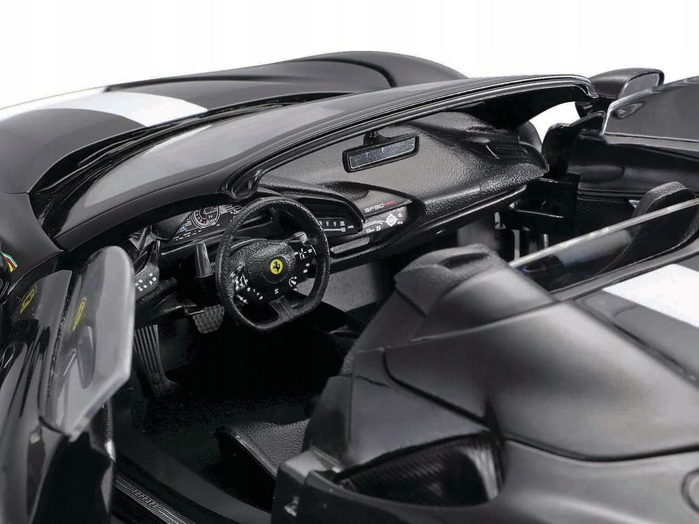 Ferrari SF90 Spider Assetto Fiorano Black Metallic with White Stripes "Signature Series" 1/18 Diecast Model Car by Bburago view 2