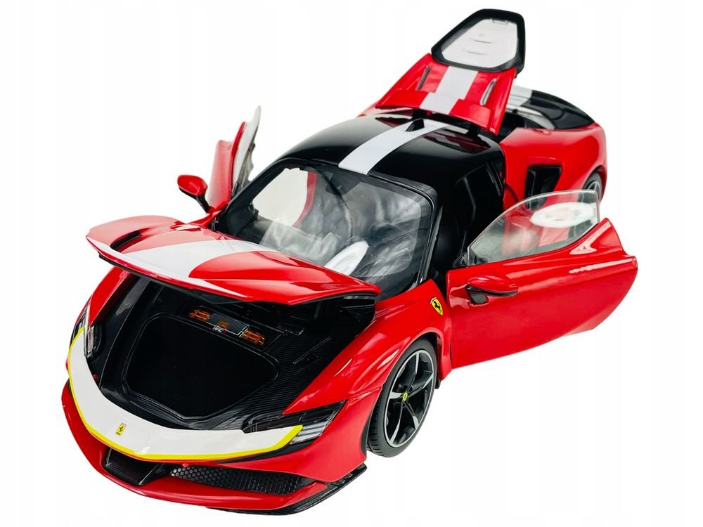 Ferrari SF90 Stradale Assetto Fiorano Red with White Stripes "Signature Series" 1/18 Diecast Model Car by Bburago view 2