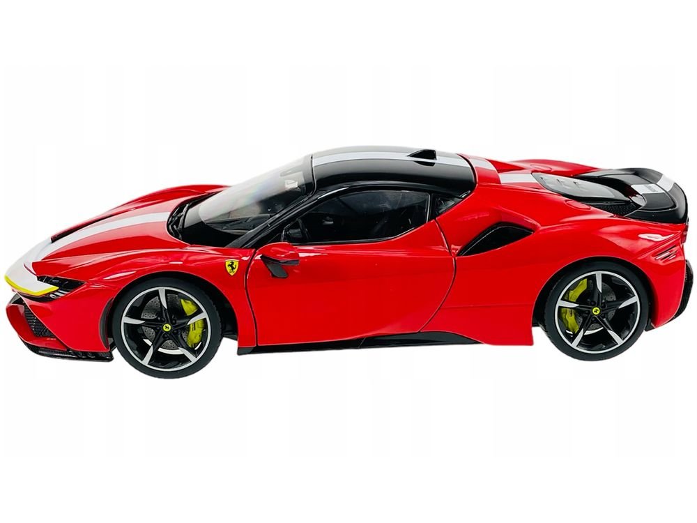 Ferrari SF90 Stradale Assetto Fiorano Red with White Stripes "Signature Series" 1/18 Diecast Model Car by Bburago view 3