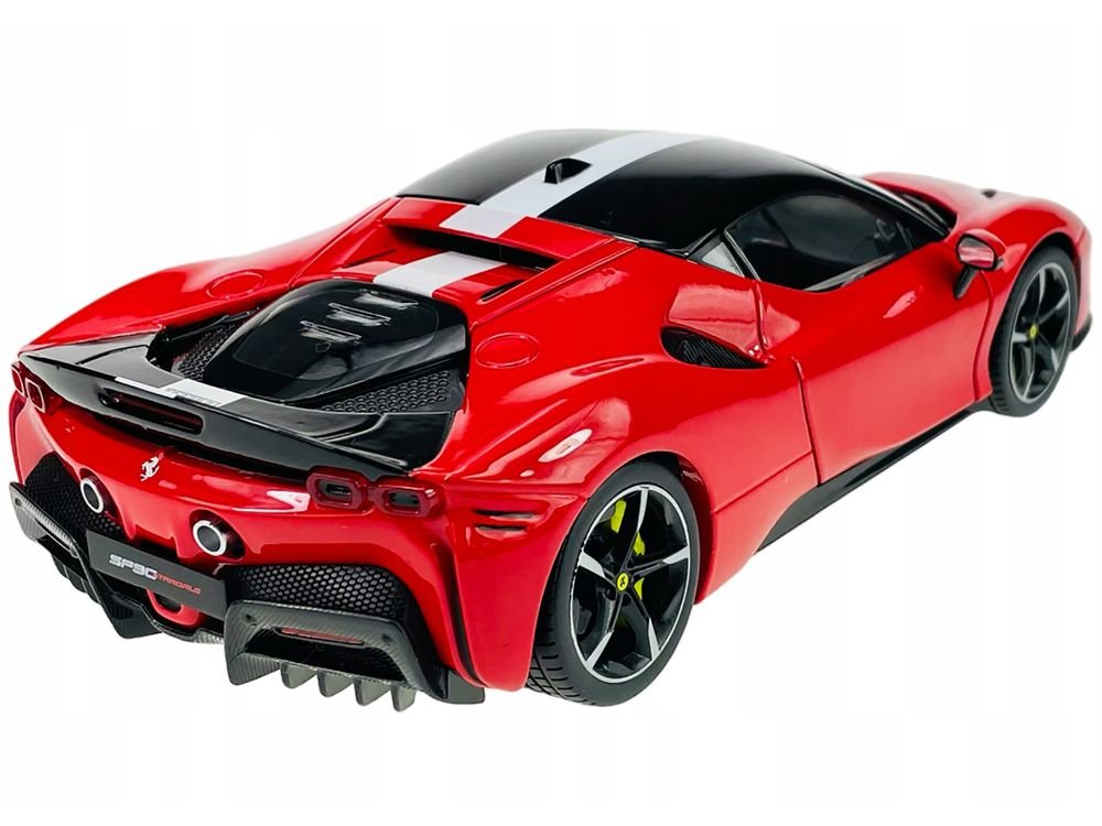 Ferrari SF90 Stradale Assetto Fiorano Red with White Stripes "Signature Series" 1/18 Diecast Model Car by Bburago view 4