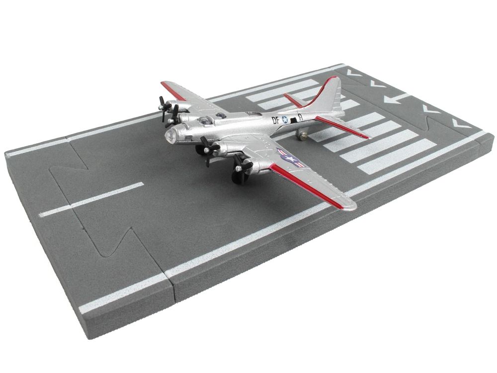 Boeing B-17 Flying Fortress Bomber Aircraft Silver Metallic "United States Army Air Force" with Runway Section Diecast Model Airplane by Runway24 view 2