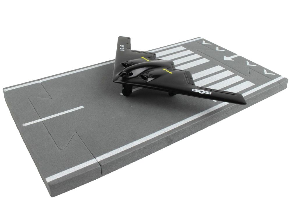 Northrop Grumman B-2 Spirit Stealth Aircraft Black "United States Air Force" with Runway Section Diecast Model Airplane by Runway24 view 2