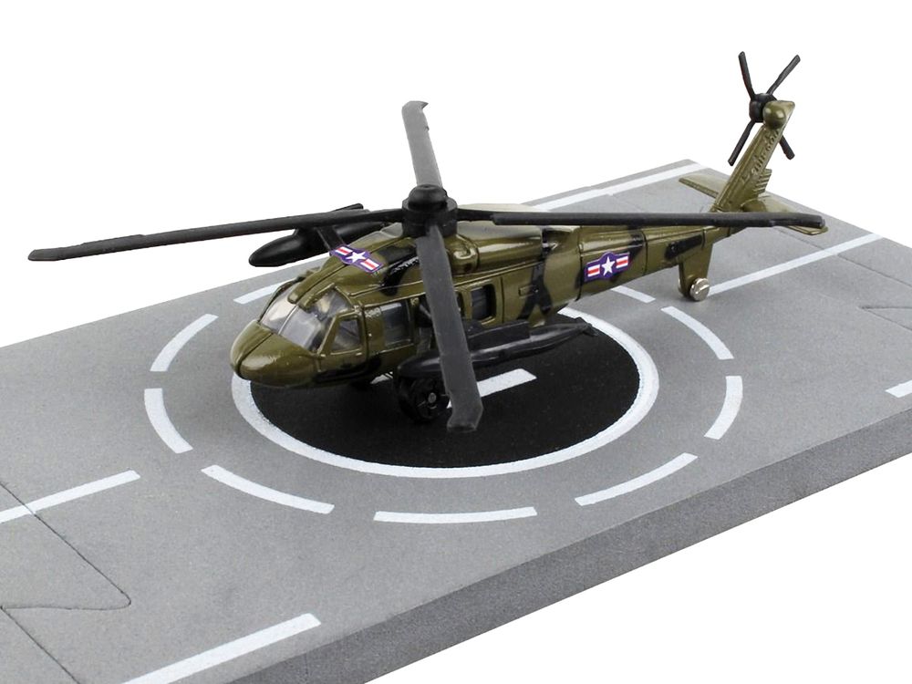 Sikorsky UH-60 Black Hawk Helicopter Olive Drab "United States Army" with Runway Section Diecast Model by Runway24 view 3