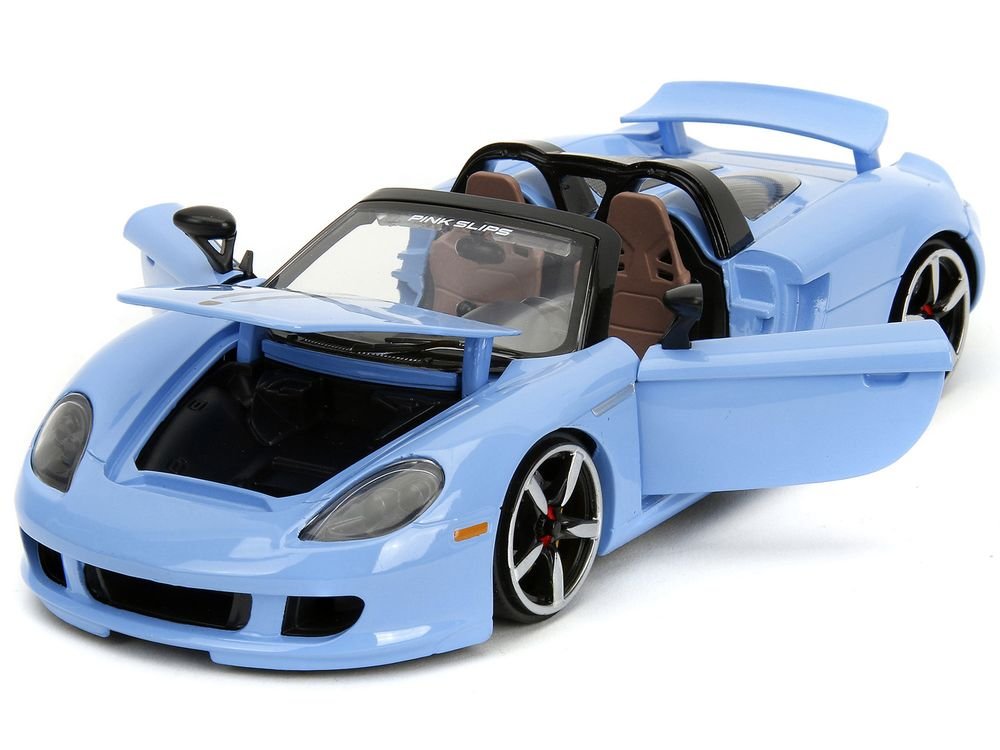 Porsche Carrera GT Convertible Blue with Black Stripes "Pink Slips" Series 1/24 Diecast Model Car by Jada view 2