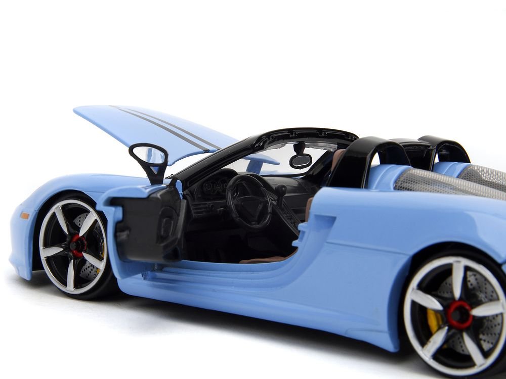 Porsche Carrera GT Convertible Blue with Black Stripes "Pink Slips" Series 1/24 Diecast Model Car by Jada view 3