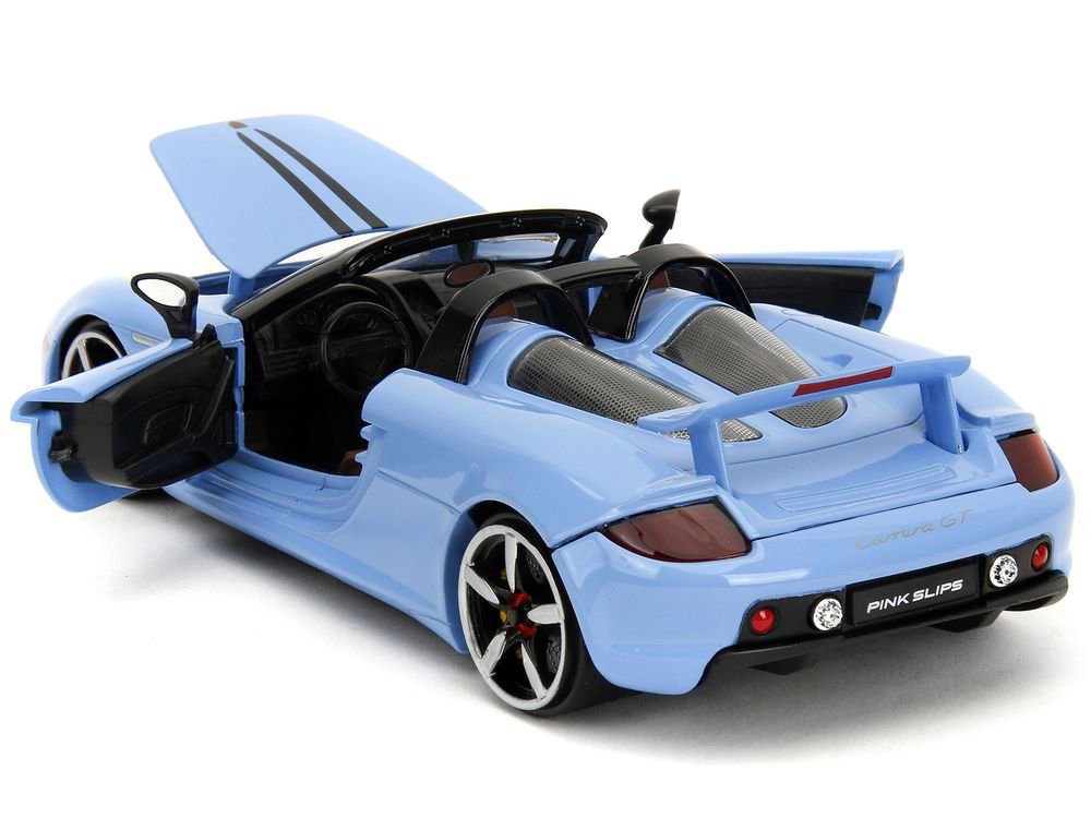 Porsche Carrera GT Convertible Blue with Black Stripes "Pink Slips" Series 1/24 Diecast Model Car by Jada view 4