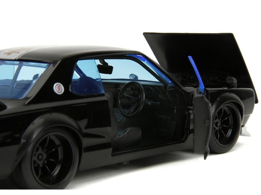 1971 Nissan Skyline GT-R RHD (Right Hand Drive) Black with Silver Stripe and Mikey Diecast Figure "Tokyo Revengers" (2021) TV Series "Anime Hollywood Rides" Series 1/24 Diecast Model Car by Jada view 3