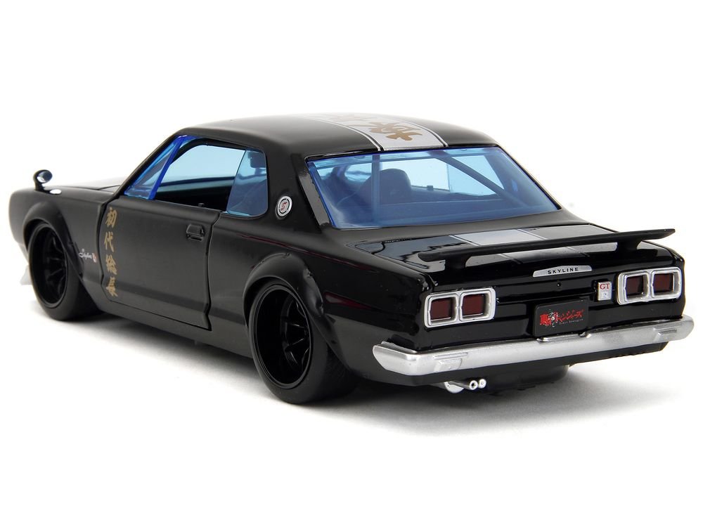 1971 Nissan Skyline GT-R RHD (Right Hand Drive) Black with Silver Stripe and Mikey Diecast Figure "Tokyo Revengers" (2021) TV Series "Anime Hollywood Rides" Series 1/24 Diecast Model Car by Jada view 5